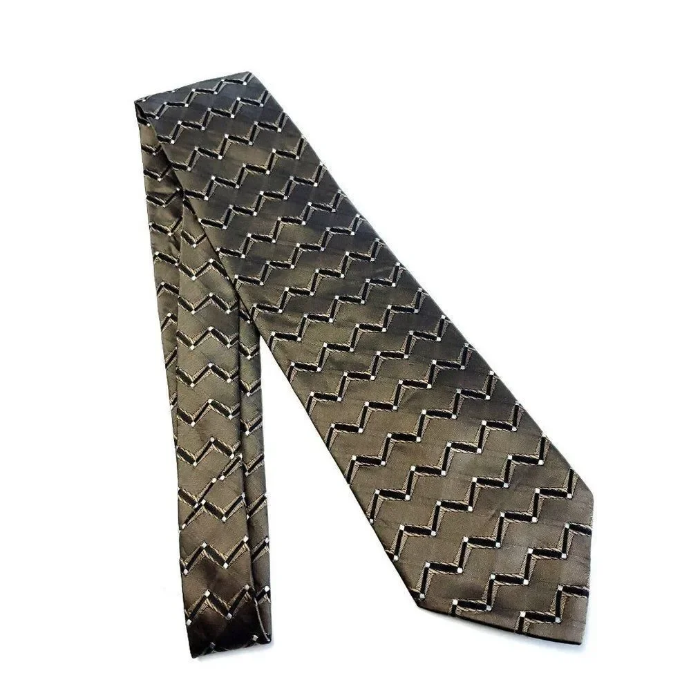 Stafford Executive Brown Beige Black Woven‎ Geometric Short Silk Tie
